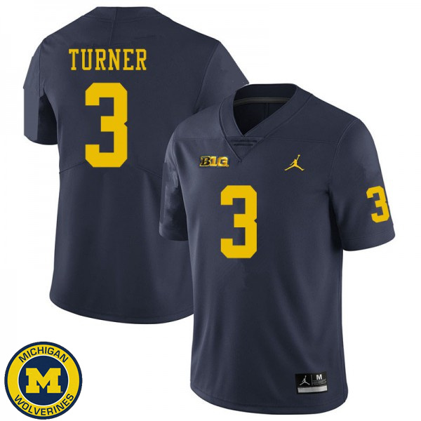 Mens Michigan Wolverines #3 Christian Turner Navy Fashion Player Jersey